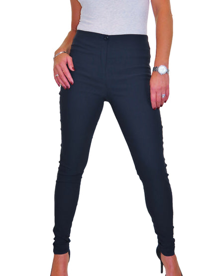 Ladies Skinny High Waist Trousers Navy Blue