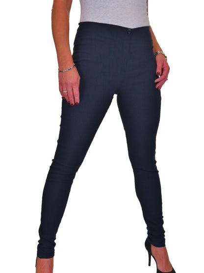 Ladies Skinny High Waist Trousers Navy Blue