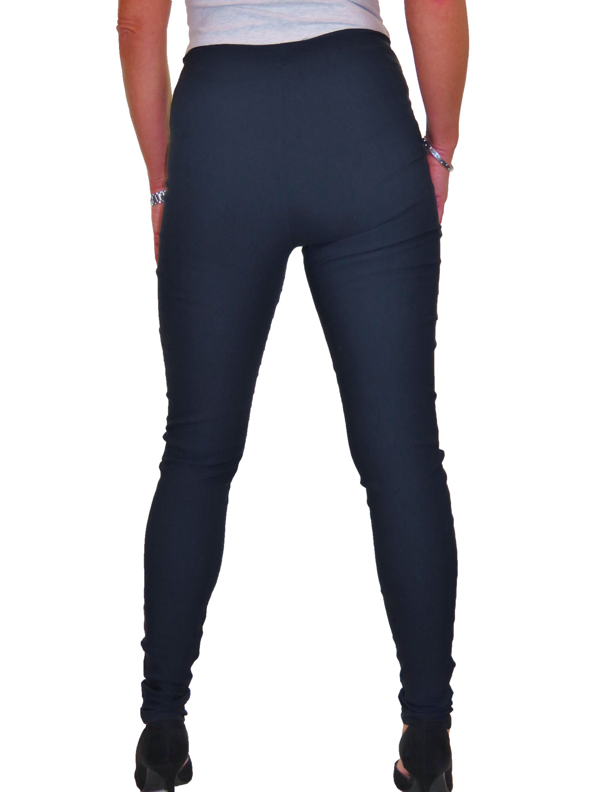 Ladies Skinny High Waist Trousers Navy Blue