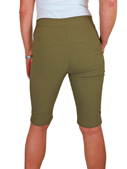 Womens High Waist Skinny Stretch Pedal Pusher Style Summer Shorts Khaki Green