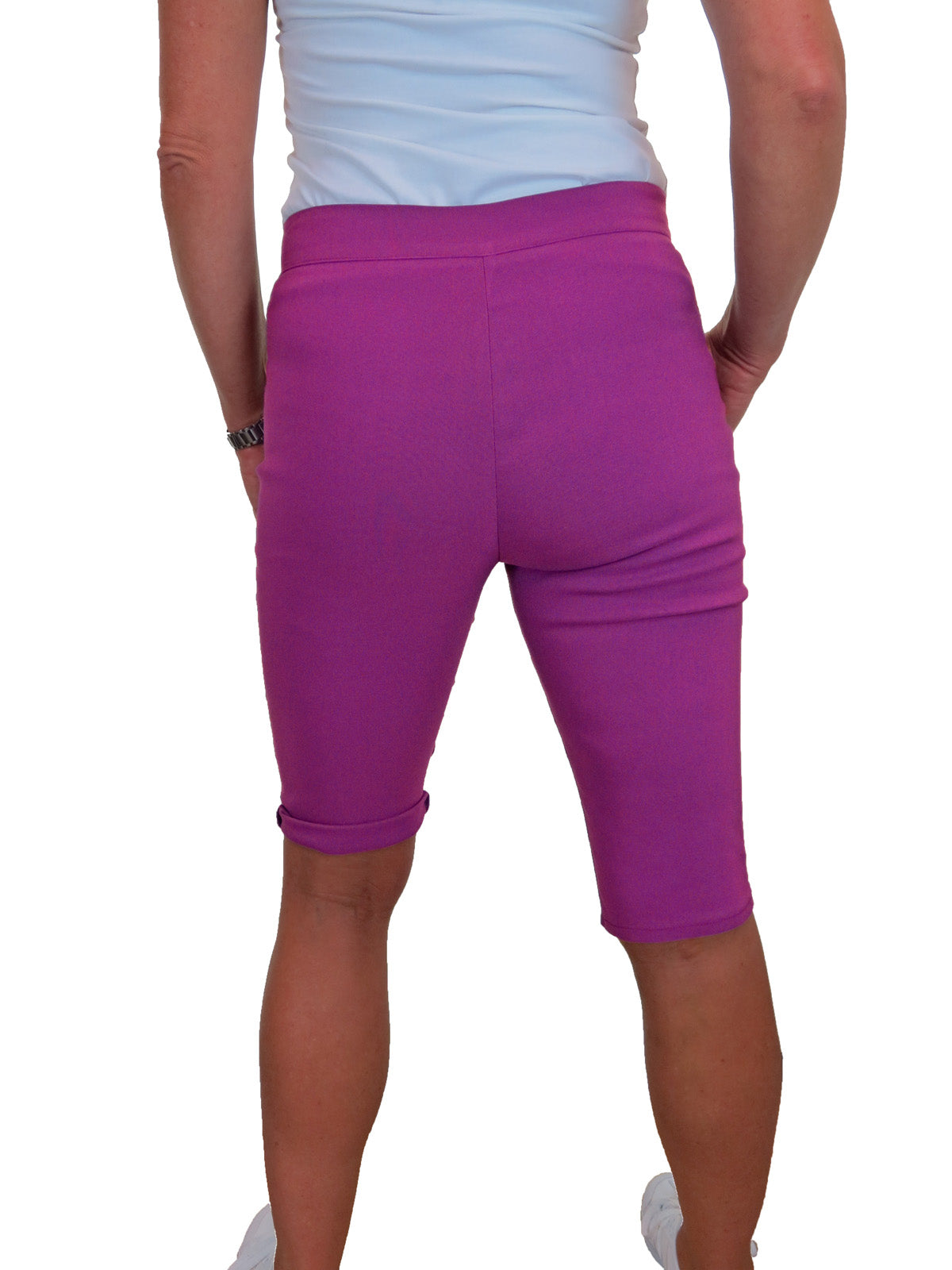 Womens High Waist Skinny Stretch Pedal Pusher Style Summer Shorts Purple