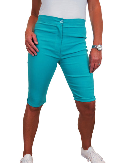 Womens High Waist Skinny Stretch Pedal Pusher Style Summer Shorts Turquoise Blue