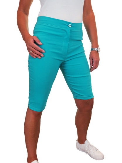 Womens High Waist Skinny Stretch Pedal Pusher Style Summer Shorts Turquoise Blue