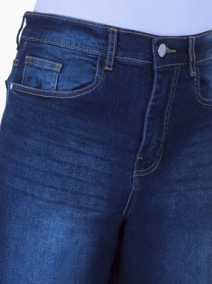 Women's High Waist Wide Leg Denim Culotte Jeans Dark Faded Blue