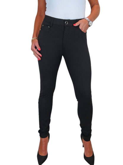 Womens Soft Stretch Ponte Trousers with Pockets Black