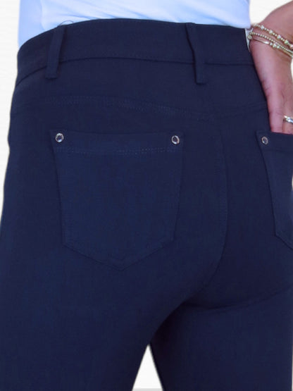 Womens Soft Stretch Ponte Trousers with Pockets Navy Blue