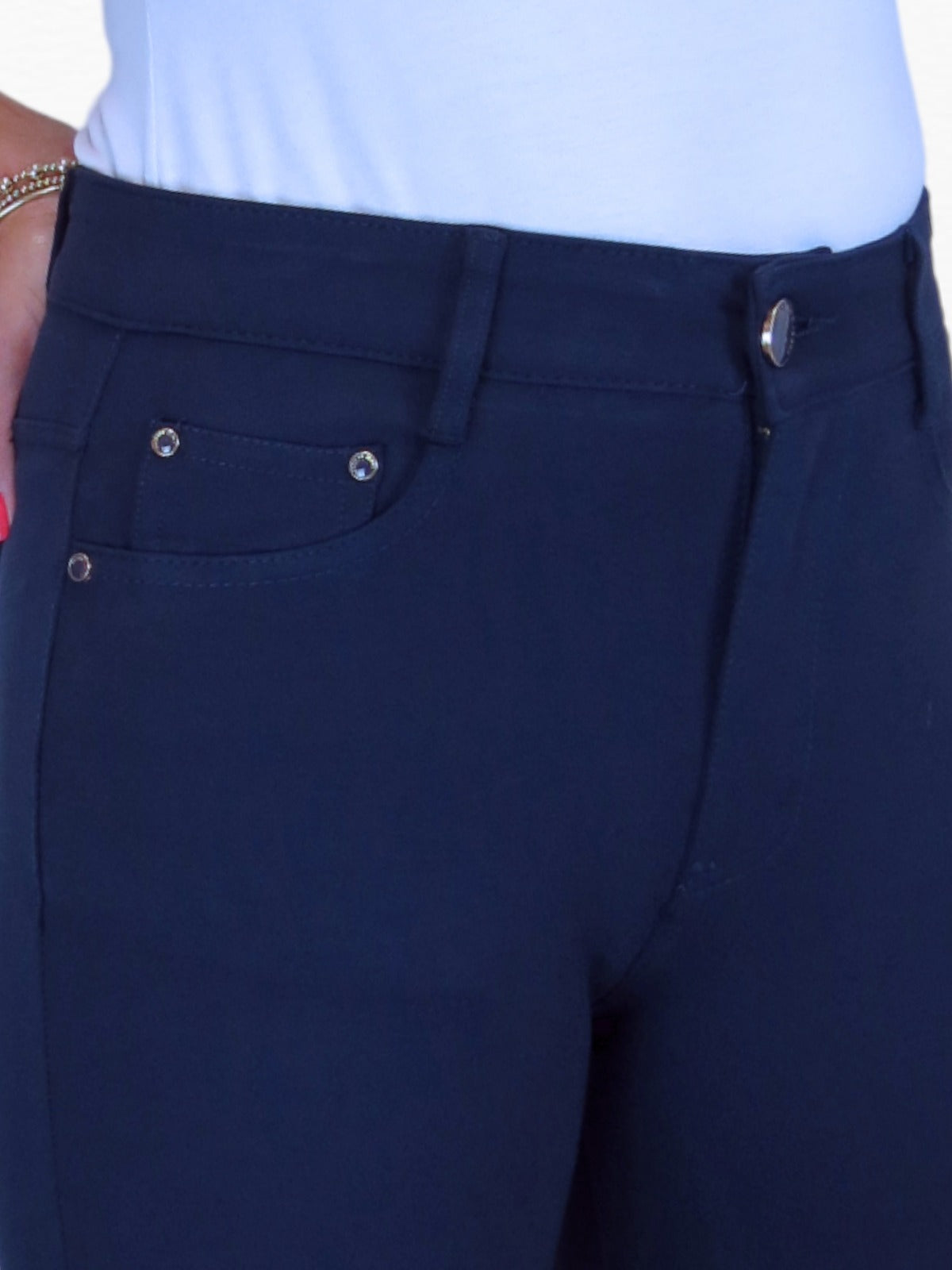 Womens Soft Stretch Ponte Trousers with Pockets Navy Blue