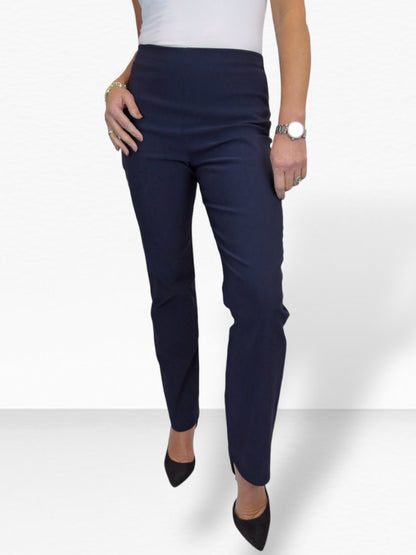 Elasticated Waist Straight Leg Trousers Navy Blue