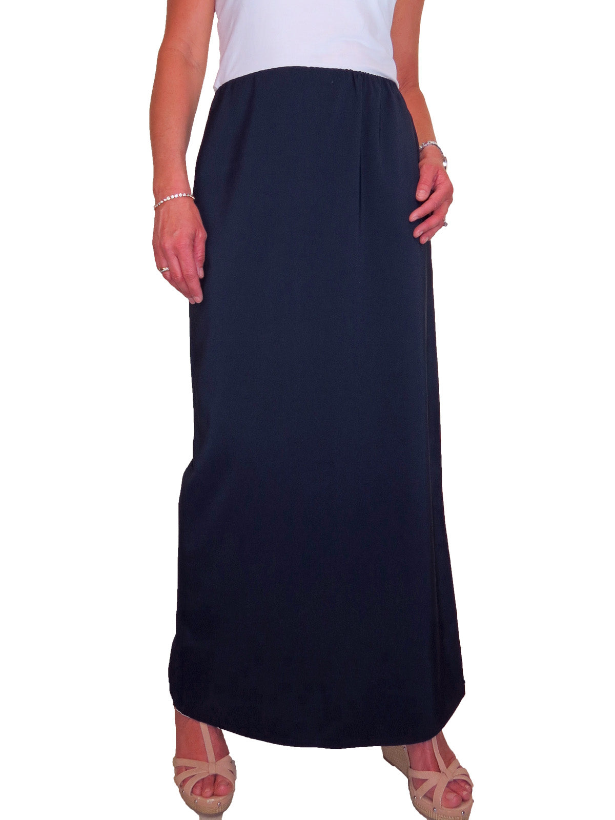 Smart Elasticated Waist Loose Fit Maxi Pencil Skirt Navy Blue UK 10