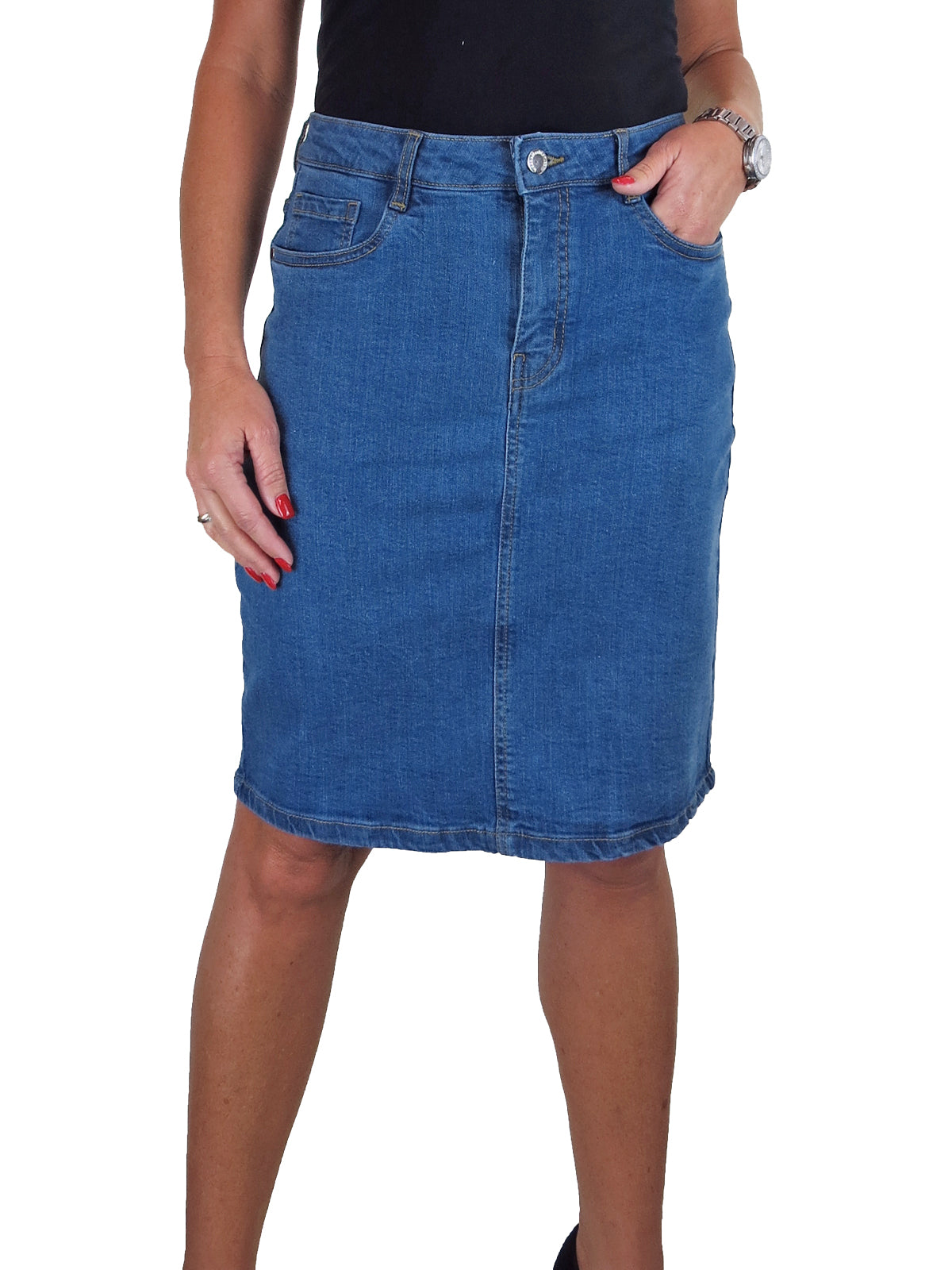 Mid length denim skirts 5x best sale