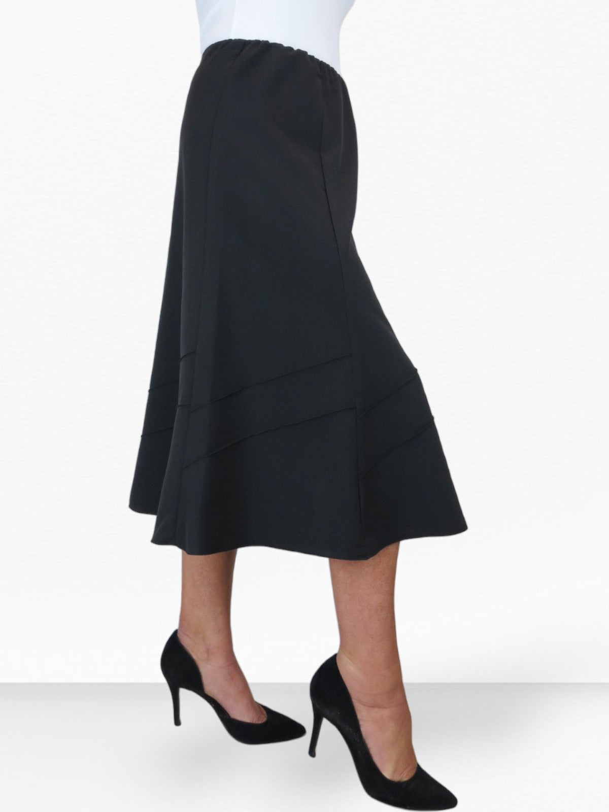 Smart Fully Lined A Line Skirt Elasticated Waist 30 Long Black