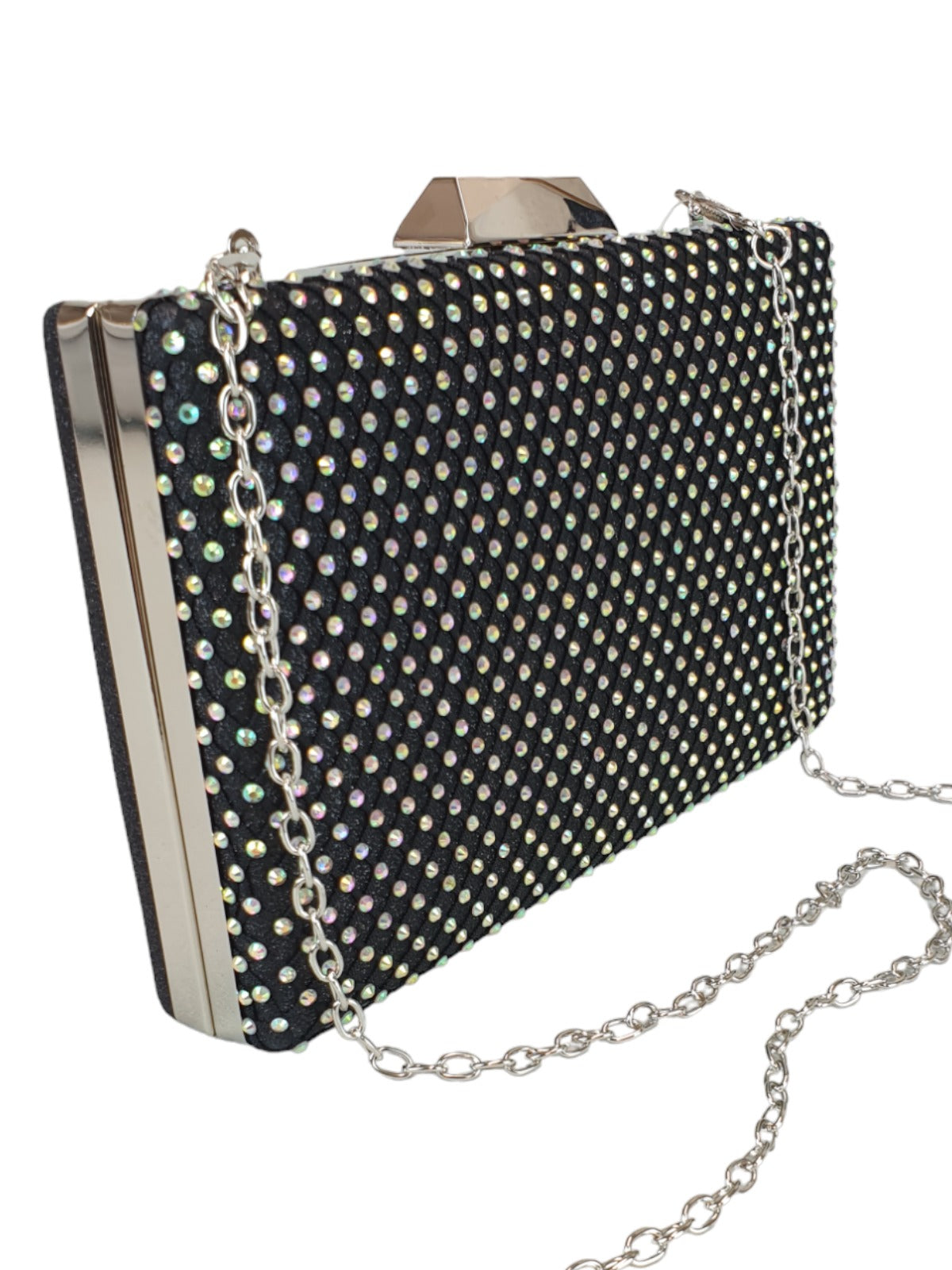 Multi Colour Diamante Clutch Bag Black