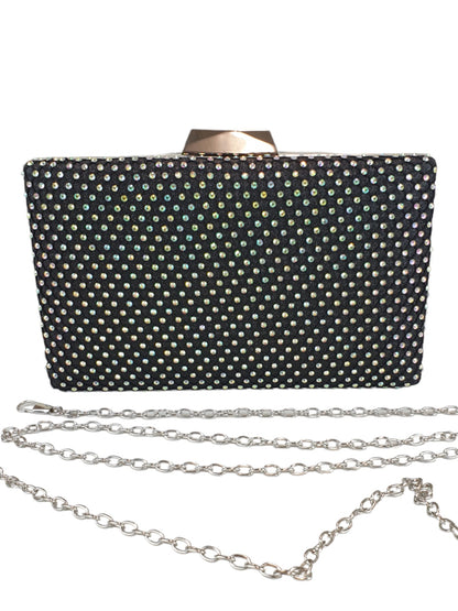 Multi Colour Diamante Clutch Bag Black