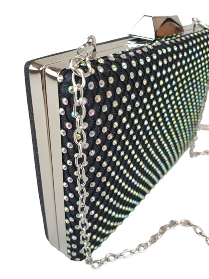 Multi Colour Diamante Clutch Bag Black