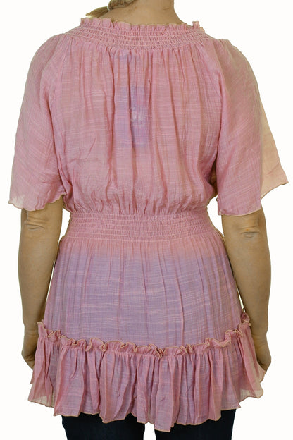 Gypsy Tunic Top Textured Sheen Fabric Pink