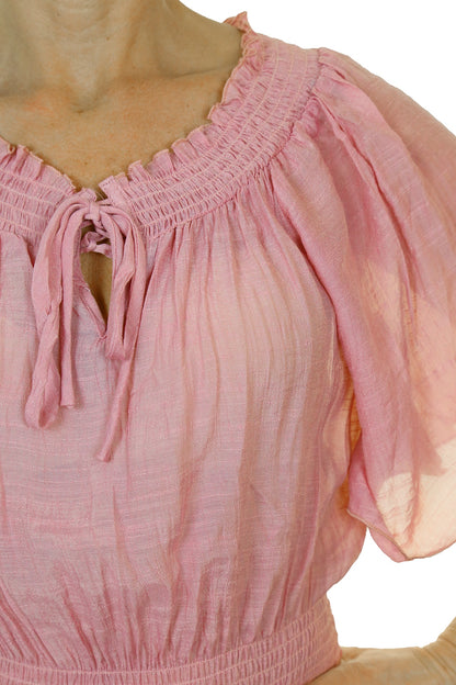 Gypsy Tunic Top Textured Sheen Fabric Pink