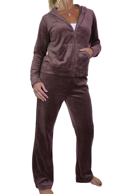 Soft Hooded Velour Tracksuit Brown