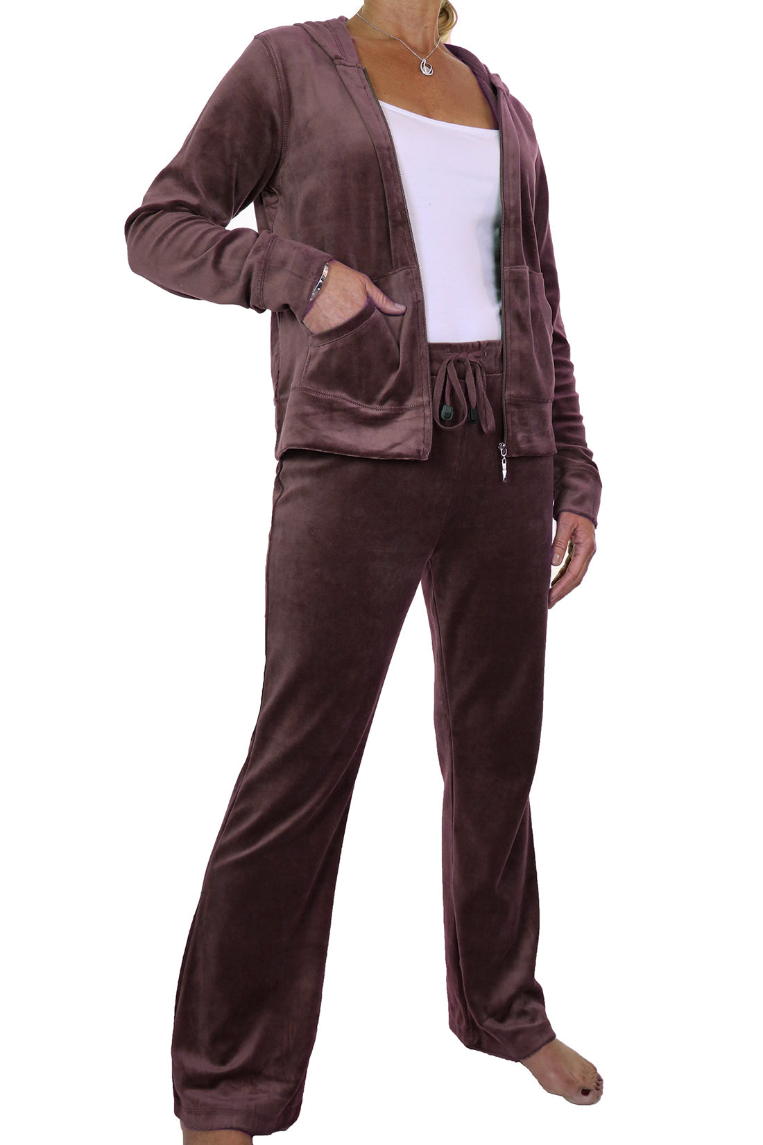 Soft Hooded Velour Tracksuit Brown