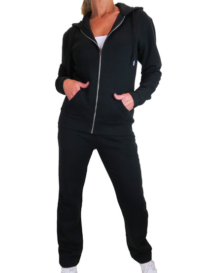 Soft Fleece Back Hooded Tracksuit Set Black