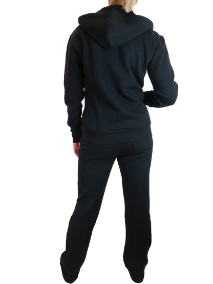 Soft Fleece Back Hooded Tracksuit Set Black