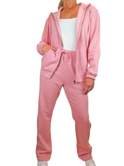 Soft Fleece Back Hooded Tracksuit Set Rose Pink