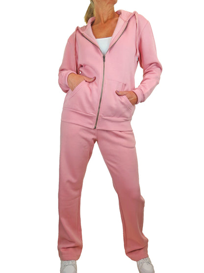 Soft Fleece Back Hooded Tracksuit Set Rose Pink