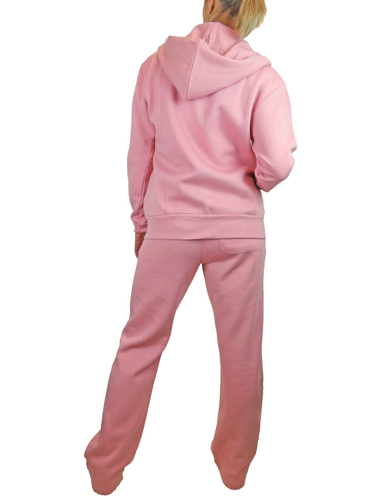 Soft Fleece Back Hooded Tracksuit Set Rose Pink