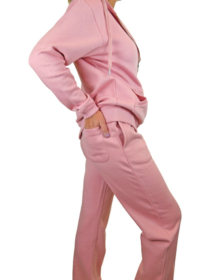 Soft Fleece Back Hooded Tracksuit Set Rose Pink