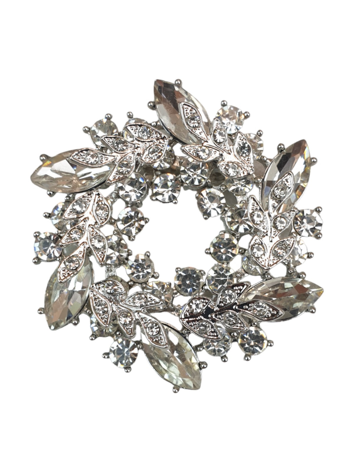 Roman Wreath Diamante Brooch Silver