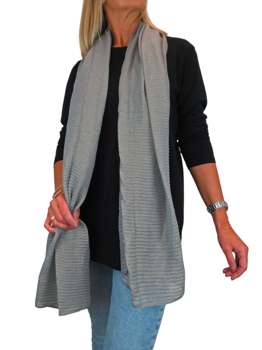 Golden Shimmer Evening Shawl With Pleated Crinkle Scarf Grey